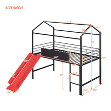 Load image into Gallery viewer, Twin Metal Loft Bed With Slide And 2 Sided Writable Wooden Board - Black