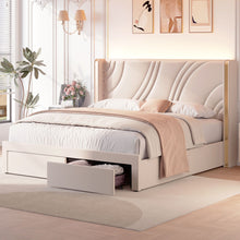 Load image into Gallery viewer, Modern Upholstered LED Bed Frame With Storage Drawers, Wingback Headboard, RGB Light