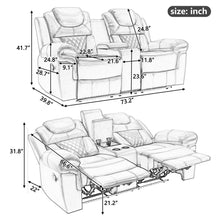 Load image into Gallery viewer, 3 Pieces Recliner Sofa Sets Home Theater Seating Manual Recliner Chair & Center Console And LED Light Strip For Living Room - Brown