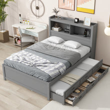 Load image into Gallery viewer, Full Size Platform Bed With Trundle, Drawers, USB Ports And Built In Shelves - Gray