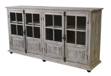 Load image into Gallery viewer, Solid Wood Four Door Side Board With Glass Inserts - White / Wash Gray