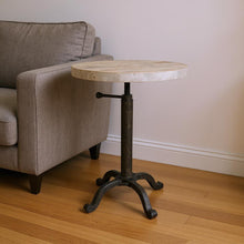 Load image into Gallery viewer, 22" Solid Wood And Metal Height Adjustable Round Pedestal End Table - Natural And Black