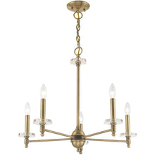 Load image into Gallery viewer, Five Light Metal Dimmable Chandelier With Shades - Antiqued Brass / Clear