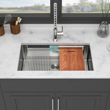 Load image into Gallery viewer, Undermount Kitchen Sink, Single Bowl With Ledge Workstation, 16 Gauge Stainless Steel - Brushed Nickel