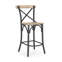Load image into Gallery viewer, 26" Solid Wood And Iron Counter Height Bar Chair - Gray / Natural