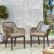 Load image into Gallery viewer, Modern Wicker Dining Club Chair With Water Resistant Cushions - Brown / Beige