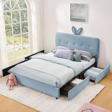 Load image into Gallery viewer, Upholstered Bed With Oversized Rabbit Ear Headboard, LED Lights & 4 Storage Drawers