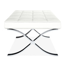 Load image into Gallery viewer, Genuine Leather And Silver Tufted Footstool Ottoman - White