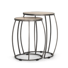 Load image into Gallery viewer, Solid Wood Iron Round Frame Nested Tables (Set of 2) - Natural / Silver