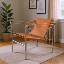 Load image into Gallery viewer, Faux Leather Stainless Steel Adjustable Back Arm Chair - Terra Cotta /Silver