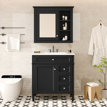 Load image into Gallery viewer, Bathroom Vanity With Top Sink, 2 Doors And 3 Drawers, Freestanding Set With Mirror Cabinet