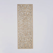Load image into Gallery viewer, Floral Hand Carved Mandala Rectangle Wall Decor With Mirror - Antique Brown / White