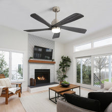 Load image into Gallery viewer, Modern Ceiling Fan With Dimmable LED Light 5 Solid Wood Blades Remote Control Reversible Dc Motor With Smart App Control - Nickel