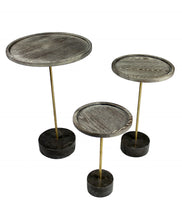 Load image into Gallery viewer, 26" Solid Wood And Marble Round End Table - Black And Brown