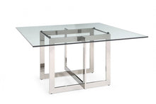 Load image into Gallery viewer, 59" Square Glass And Stainless Steel Pedestal Base Dining Table - Clear