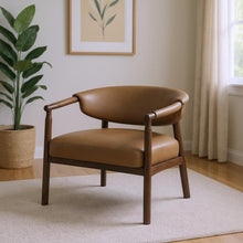 Load image into Gallery viewer, 33" Faux Leather And Wood Arm Chair - Brown / Dark
