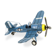 Load image into Gallery viewer, Hand Painted Model Airplane Tabletop Sculpture (489472) - Blue / Yellow