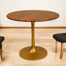 Load image into Gallery viewer, 36" Rounded Solid Wood And Iron Pedestal Base Dining Room Table - Brown