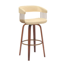 Load image into Gallery viewer, 31" Faux Leather Swivel Bar Height Bar Chair - Cream And Wood Brown