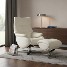 Load image into Gallery viewer, Tufted Genuine Leather Manual Swivel Recliner With Ottoman (730549) - White