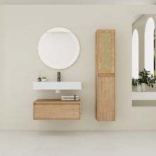 Load image into Gallery viewer, Contemporary Wall Mounted Bathroom Vanity With Resin Sink And 2 Side Cabinet - Imitative Oak