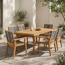 Load image into Gallery viewer, 7 Piece Outdoor Patio Dining Set With Table And 6 Arm Chairs - Brown / Dark Gray / Teak