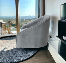 Load image into Gallery viewer, Velet Covered Seat Accent Chair With Gold Swivel Base - Gray