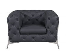 Load image into Gallery viewer, Glam Tufted Leather Armchair - Gray And Chrome