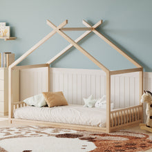 Load image into Gallery viewer, Montessori Style House Bed For Kids, Floor Bed Frame With Headboard And Footboard