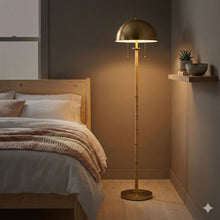 Load image into Gallery viewer, Allure - 2 Light Floor Lamp, Gold, Natural Tube, Double On / Off Pull Chain - Gold / Rattan