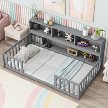 Load image into Gallery viewer, Floor Bed With Bedside Bookcase, Shelves, Guardrails