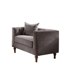 Load image into Gallery viewer, Velvet Tufted Arm Chair And Toss Pillow - Gray And Brown