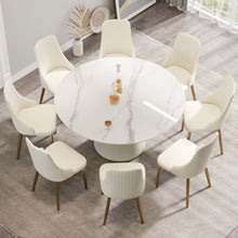 Load image into Gallery viewer, Modern Artificial Stone Round Plywood Base Dining Table, Can Accommodate 8 People, (Not Including Chairs) - White / Beige
