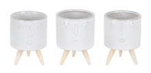 Load image into Gallery viewer, Porcelain Round Funny Face Pot Planters With Stands (Set of 3) - White