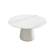 Load image into Gallery viewer, Modern Artificial Stone Round Plywood Base Dining Table, Can Accommodate 6 People, (Not Including Chairs) - White / Beige
