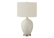 Load image into Gallery viewer, Ceramic Round Table Lamp With Cream Drum Shade - White And Silver