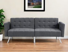 Load image into Gallery viewer, Linen Sleeper Sofa With Silver Legs - Dark Gray