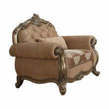 Load image into Gallery viewer, Linen Damask Tufted Arm Chair And Toss Pillow - Brown And Champagne