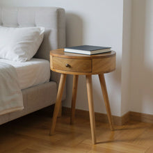 Load image into Gallery viewer, 22" Solid Wood Round One Drawer Nightstand - Natural