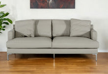 Load image into Gallery viewer, Genuine Leather Sofa With Silver Legs - Light Gray