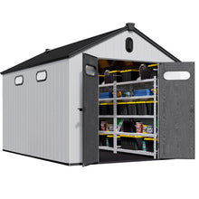 Load image into Gallery viewer, 8 Ft. W X 12 Ft. D Plastic Storage Shed With Floor - Black / Gray