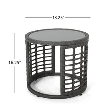 Load image into Gallery viewer, Achill - Outdoor Modern Boho Wicker Side Table With Glass Top - Gray