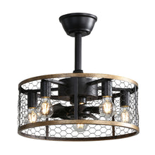 Load image into Gallery viewer, 20" Industrial Caged Ceiling Fan With 7 - ABS Blades Remote Control, Small Ceiling Fan Reversible DC Motor - Black