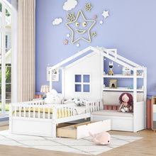 Load image into Gallery viewer, House Bed With Sofa, Kids Platform Bed With 2 Drawers And Storage Shelf