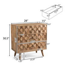 Load image into Gallery viewer, Mid Century Modern Mango Wood 3 Drawer Chest With 3D Tile Weave Design - Natural