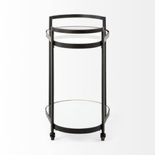 Load image into Gallery viewer, Cyclider Metal With Two Mirror Glass Shelves Bar Cart - Black