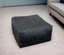 Load image into Gallery viewer, Distressed Leather Pouf Ottoman - Black