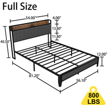 Load image into Gallery viewer, Bed With Charging Station, American Design Upholstered Headboard, Metal Platform