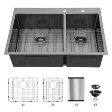 Load image into Gallery viewer, Double Bowl Kitchen Sink 16 Gauge 33" X 22" With 2 10" Deep Basins - Gunmetal Black