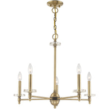 Load image into Gallery viewer, Five Light Metal Dimmable Chandelier With Shades - Antiqued Brass / Clear